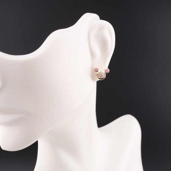 Women's 14k Gold Pink Mickey Mouse Silhouette Cubic Zirconia Mini Stud Earrings* - Picture 5 of 11